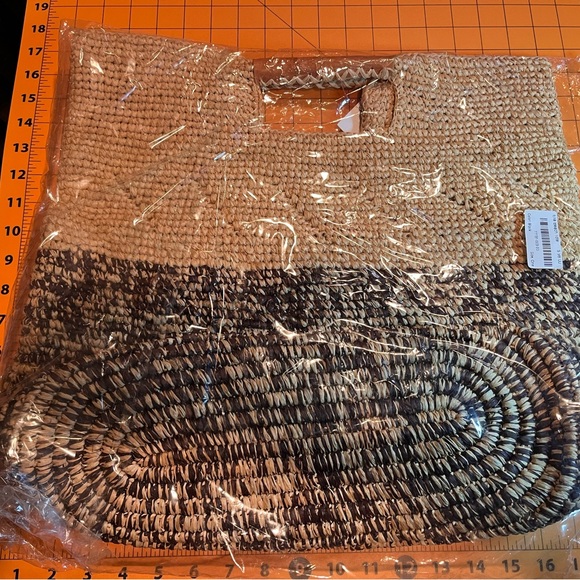 Able Tan and Black Woven Grass Tote Bag with Leather Handle - Picture 2 of 4